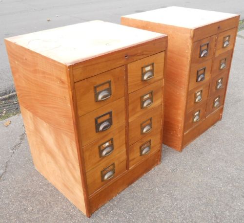 PAIR EDWARDIAN SATIN WALNUT FRONTED BANK OF SMALL DRAWERS - ADDITIONAL PHOTO 1