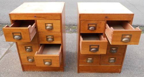 PAIR EDWARDIAN SATIN WALNUT FRONTED BANK OF SMALL DRAWERS - ADDITIONAL PHOTO 4