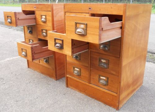 PAIR EDWARDIAN SATIN WALNUT FRONTED BANK OF SMALL DRAWERS - ADDITIONAL PHOTO 5