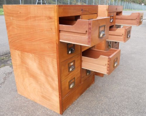 PAIR EDWARDIAN SATIN WALNUT FRONTED BANK OF SMALL DRAWERS - ADDITIONAL PHOTO 6