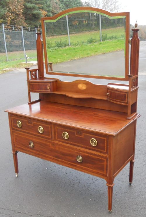 Large Edwardian Inlaid Mahogany Dressing Table