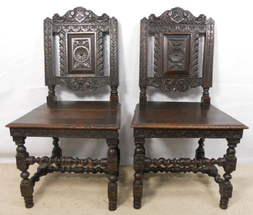 Victorian Dark Carved Oak Hall Chairs
