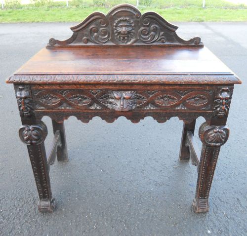 Victorian Heavily Carved Oak Hall Side Table