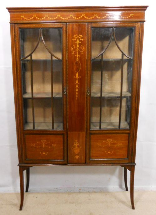 Edwardian Inlaid Mahogany China Display Cabinet