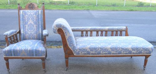 Edwardian Mahogany Chaise Longue & Matching Armchair