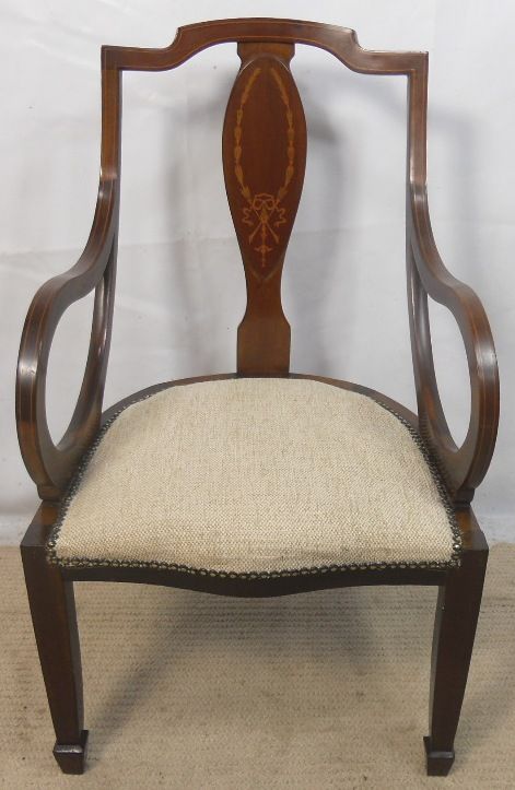 Edwardian Inlaid Mahogany Salon Armchair