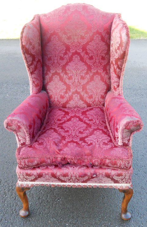 Queen Anne Style Wing Fireside Armchair for Re-upholstery