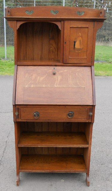 Arts & Craft Oak Bureau Bookcase