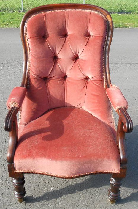 Victorian Mahogany Framed Upholstered Fireside Armchair