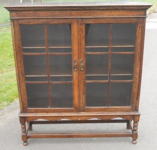 Oak Two Door Bookcase Cabinet
