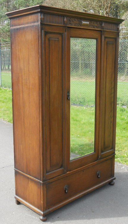 Oak Mirror Door Hanging Single Wardrobe