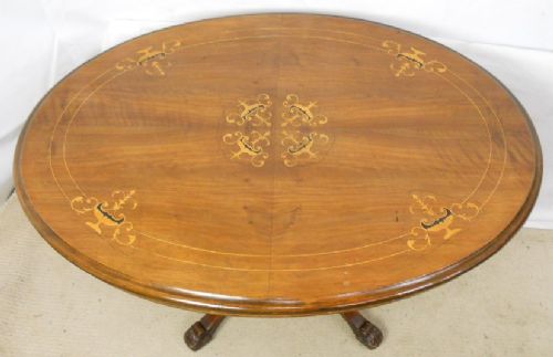Oval Inlaid Walnut Pedestal Centre Table