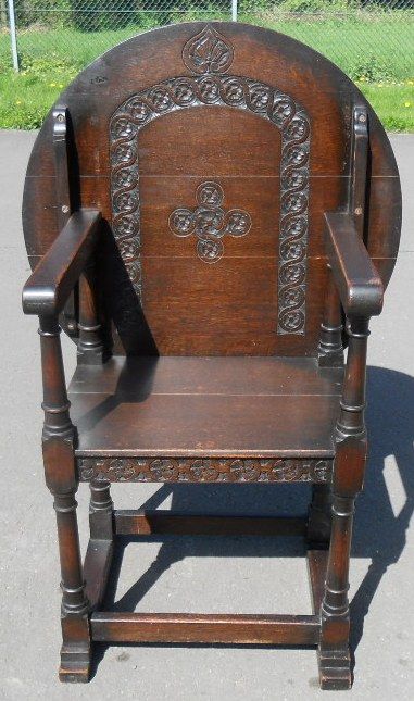 Carved Oak Folding Monks Armchair