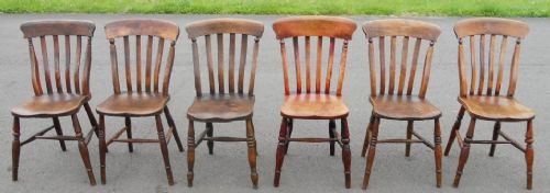 Six Victorian Windsor Lathback Elm Seat Kitchen Chairs