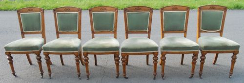 Set of Six Victorian Light Oak Dining Chairs