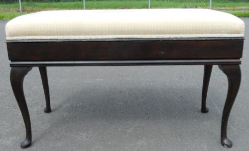 Edwardian Upholstered Top Mahogany Duet Piano Stool