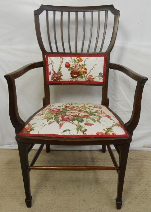 Edwardian Mahogany Railback Salon Armchair