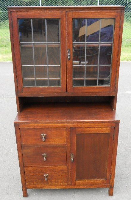 fig 1. Small Oak Kitchen Bookcase Cabinet Dresser