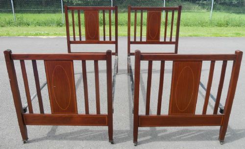 Pair Edwardian Inlaid Mahogany Single Beds