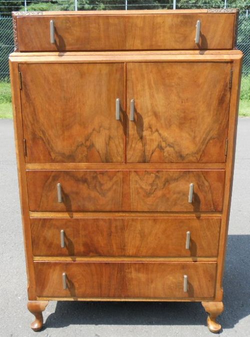 Deco Burr Walnut Cupboard Chest