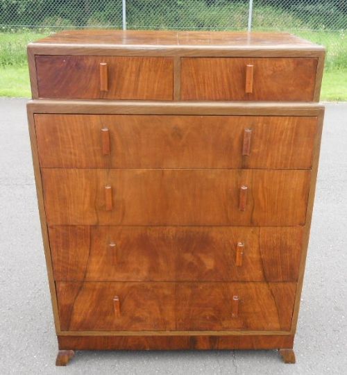 Deco Walnut Tall Chest of Drawers