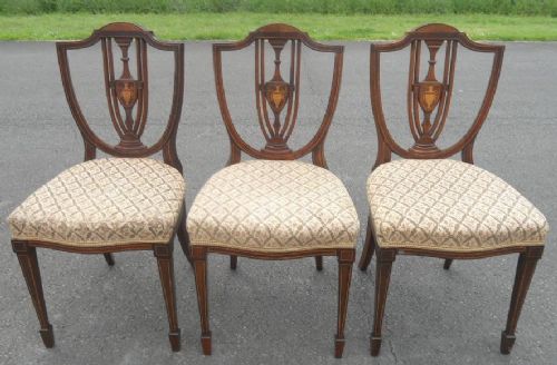 Set of Three Edwardian Shield Back Inlaid Mahogany Salon Chairs