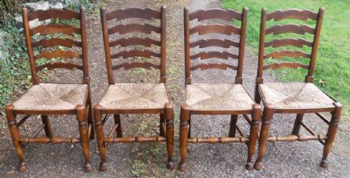 Set of Four Elm Ladderback Rush Seat Kitchen Dining Chairs
