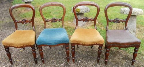 Set of Four Victorian Mahogany Balloon Back Dining Chairs for Re-upholstery