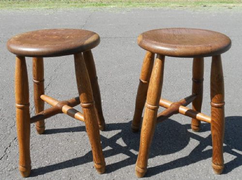Pair Victorian Elm Stools
