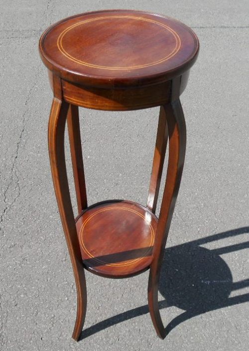 Edwardian Inlaid Mahogany Two Tier Plant Stand