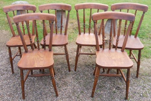 Set of Six Elm Spindleback Windsor Kitchen Chairs