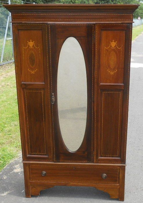 Edwardian Inlaid Mahogany Hanging Wardrobe