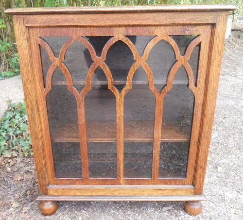Small Oak Glazed Bookcase Cabinet