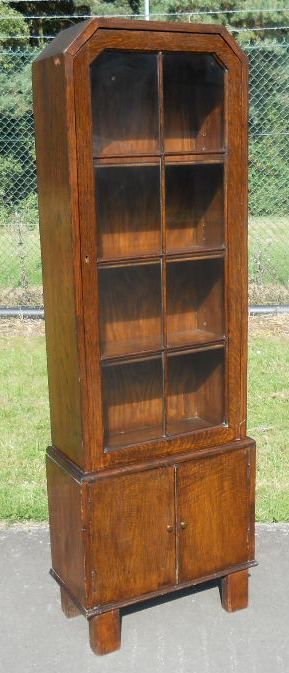 Deco Tall Narrow Oak Glazed Bookcase