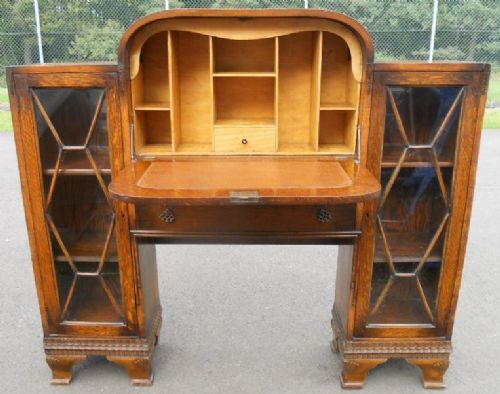 Oak Bureau Bookcase Cabinet