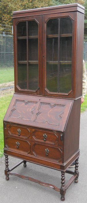 fig 1. Oak Jacobean Style Bureau Bookcase