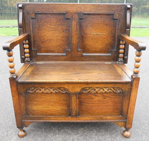 Jacobean Style Oak Foldover Hall Monks Bench