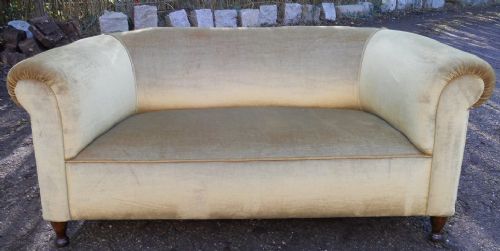 Victorian Small Gold Upholstered Two Seater Chesterfield Settee