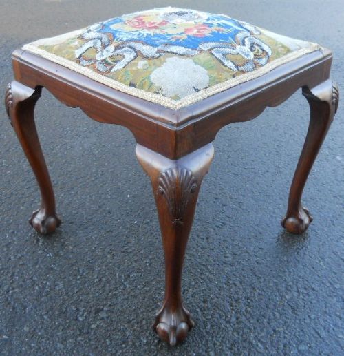 Walnut Framed Upholstered Dressing Stool