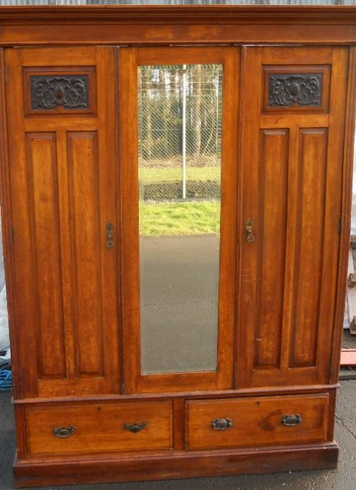 Edwardian Carved Walnut Two Door Hanging Wardrobe