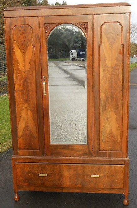 fig 1. Walnut Mirror Door Single Wardrobe