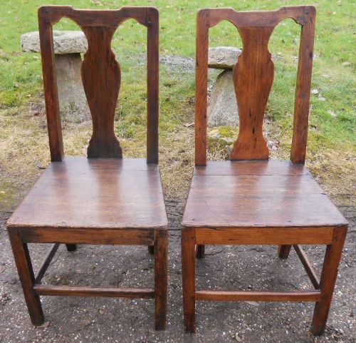 Pair Georgian Country Oak Dining Chairs