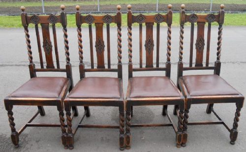Set of Four Oak Barley Twist Highback Dining Chairs