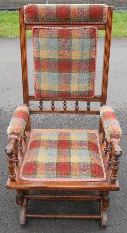 Edwardian Walnut Frame Upholstered Rocking Armchair
