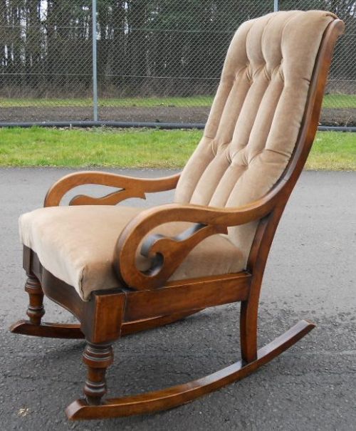 Victorian Mahogany Framed Upholstered Rocking Armchair