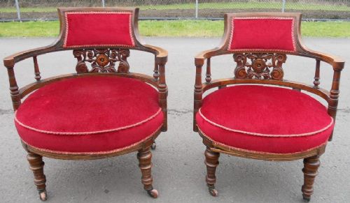Pair Edwardian Mahogany Tub Armchairs