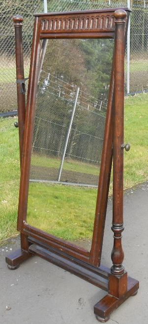 Large Jacobean Style Oak Cheval Mirror on Stand