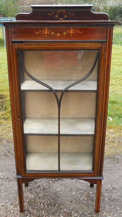 Edwardian Inlaid Mahogany Single Door China Display Cabinet