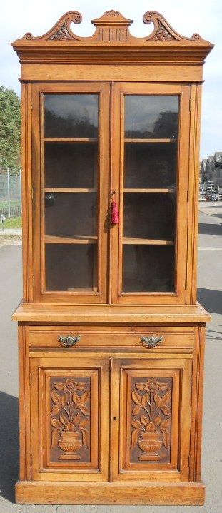 Edwardian Walnut Cabinet Bookcase