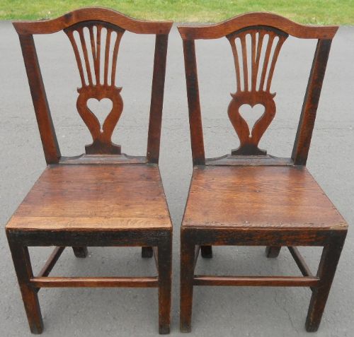 Pair Georgian Country Oak Dining Chairs